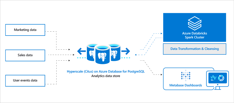 Architecture diagram for analytics data store with Hyperscale Citus and Azure Databricks